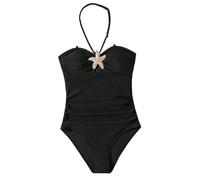 Bañador Niña 11-15 Años Natacion Una Pieza Bañadores Adolescente Chica Sólido con Relleno Traje de Baño Piscina Cuello Halter sin Hombros Ropa de Baño Deportivo Playa Vacaciones (Negro, 11-12 años)