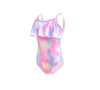 Bañador Niña 3-10 Años Natacion Una Pieza Bañadores Adolescente Chica sin Espalda Tie Dye Traje de Baño Piscina Volantes Tirantes Ropa de Baño Playa Deportivos Vacaciones (Rosa Caliente, 4-5 años)