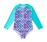 Bañador Niña 4-12 Años Natacion Una Pieza Bañadores Adolescente Chica Sirena Estampado Traje de Baño Piscina Manga Larga Cremallera Ropa de Baño Playa Deportivo Vacaciones (Azul Claro, 5-6 años)