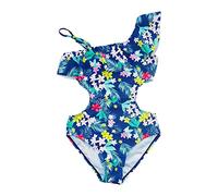 Bañador Niña 4-15 Años Natacion Una Pieza Bañadores Adolescente Chica Cut out sin Espalda Flores Traje de Baño Piscina Volantes Asimétrico Trikini Playa Deportivo Vacaciones (Azul, 14-15 años)