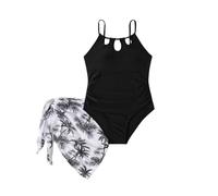 Bañador Niña 7-12 Años Natacion Una Pieza Bañadores Adolescente Chica Sólido Traje de Baño Piscina sin Espalda Verano Trikini con Falda Deportivo Playa Vacaciones Verano Swimwear (Negro, 9-10 años)
