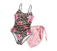 Bañador Niña 7-12 Años Natacion Una Pieza Bañadores Adolescente Chica Tirantes Traje de Baño Piscina Leopardo Verano Monokini con Falda Playa Deportivo Vacaciones Verano (Multicolour, 11-12 años)