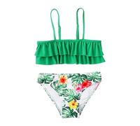 Bañador Niñas Vaiana - Conjunto de Traje baño 2 Piezas con Estampado Floral y cocoteros para niñas: Top Tirantes volados Pantalones Cortos