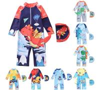 Bañador Niño 3D con Cola de Dinosaurio, Traje de Baño Manga Larga con Protección Solar UPF 50+, Ropa de Baño para Niños con Estampado Divertido, Ideal para Playa y Piscina en Verano