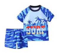 Bañador Niño, Traje de baño de Dos Piezas para niño con Estampado de árbol de Navidad, Camiseta de Secado rápido y Pantalones Cortos para Playa y Piscina (de 3 a 7 años)