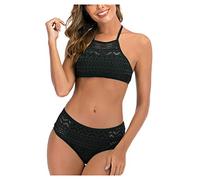Bañador Palabra De Honor Bikini Reductor Pecho Conjunto V Traje De Baño Piezas Bikini Ganchillo Cuello Mujer Cintura Alta Trajes Baño Braga Alta Partes Arriba (Black XL)