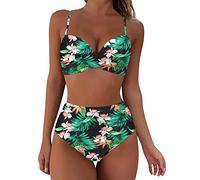 Bañador Pantalon Mujer Conjuntos de Bikini Braga Alta Rayas Purpurina Bikini Push Up Traje de Baño Reductor Bañador Cuello en V brasileño de 2 Piezas con Sujetador triangulo y Braguita