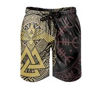 Bañador para hombre, diseño vikingo con corvos y estampado moderno con forro de malla, pantalones cortos para el tiempo libre, con bolsillos de cordón, Hombre, Blanco, 6XL