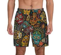 Bañador para hombre, pantalones cortos de tabla, estampado de calaveras, pantalones cortos con forro para hombre, traje de baño con pantalones cortos de playa, Negro , XXL