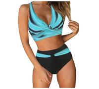 Bañador para mujer de 2 piezas sexy - Bikini para mujer de 2 piezas, camiseta con almohadillas extraíbles, cintura alta con estampado de leopardo, estilo elegante para playa, piscina, vacaciones de