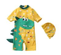 Bañador para niño 2026 Traje de baño para niños con mangas largas, diseño de dinosaurio y capucha, protector solar, traje de baño transpirable cómodo, Amarillo2, 2-3 años
