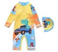 Bañador para niños 2026 de manga larga con protección UV 50+ para niños, estampado, para niños y transpirable, traje de baño protector solar, amarillo, 6-7 años