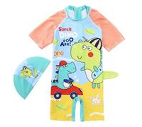 Bañador para niños 2026 niños pequeños y niños traje de baño de manga corta dibujos animados lindos niños pequeños niños estudiantes transpirable bañador protector solar, amarillo, 18-24 meses