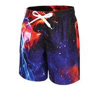 Bañador para niños y niños, de secado rápido, pantalones cortos de playa hawaianos, 5-14 años, Llamas azules, 15-16 años