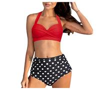 Bañador Piezas Mujer Bikini Braga Alta Reductora Traje de Baño Mujeres Set Cintura Impresión Media Pieza High Two Retro Ruched Bikini Swimsears Set de Top Negro Bikinis Que No Dejan (Red XXL)