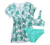 Bañador Piscina Niña, Traje de Baño Bikini Tropical de 3 Piezas para Niñas con Top Ajustable y Diseño Encantador