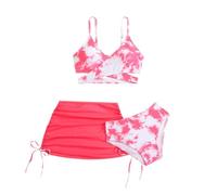 Bañador Piscina Niña, Traje de Baño Infantil Femenino 3 Piezas Conjunto Bikini Tiro con Cubierta Superior