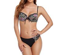 BañAdor Push up con Relleno Sin Tirantes Mujer Bikini de Cintura con Soporte de y Encaje Estampado Puntos a la para Mujer Tankinis Tallas Grandes BañAdores (D, S)