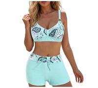Bañador Push Up Estampado Floral Traje De Baño para Mujeres Traje De Baño 2 Piezas Mujer Cuello Redondo Ruta Abdominal Conjunto Bikini Tallas Grandes Plus Top Bikini con Shorts Elegante
