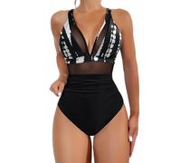 Bañador Reductor Mujer Vientre Plano Traje De Baño Women Summer Beach Fashion Split Flower Print Large Fashion Split Swimsuit Bañador Asimetrico Mujer Bikini Reductor Barriga (White, XL)