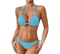 BañAdor Sin Tirantes Mujer Conjunto Bikini Women's Beach Vacation Sexy Pearl Two Piece Swimsuit with Breast and No Bracket Bikini Talla Grande Mujer Swimsuit Women (Sky Blue, L)