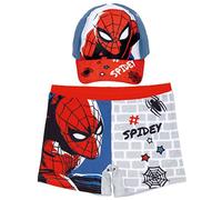 Bañador Spiderman para Niños + Gorra Spiderman Marvel | Pack de Bañador y Gorra Marvel | Bañador Spiderman Tipo Bóxer para Playa o Piscina + Gorra Ajustable Spiderman Niño (8 años, Azul)