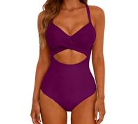 Bañador Tanga Mujer Bikini Reductor Vientre Plano Traje De Baño De Una Pieza para Mujer, Traje Baño Sexy con Tirantes Calados A Juego Color Bañador Mujer Talla Grande Trajes (Purple, S)