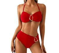 Bañador Turbo Mujer Traje De Baño De Dos Piezas Tankini con Hebilla Metálica Y Braguita Tiro En Color Sólido Bañador Natacion Mujer Bañadores Natacion Bikini Empujar (Red, XL)