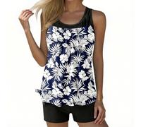 Bañador Turbo Mujer Trajes De Baño Tankini De Dos Piezas con Top Sujeción Y Braguita Tiro para Mujer Conjunto Bikini Deporte Bikini Bañador Piscina (Dark Blue-F, S)