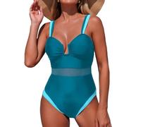 Bañador una Pieza Mujer, Escote V Profundo, Panel Malla Cintura, Soporte Push-up, Tirantes Anchos