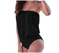 Bañador una Pieza Mujer Traje De Baño Mujer Tankini con Relleno Bikini Brasileño Sexy Verano Playa Bañadores Palabra de Honor Clásico y Sencillo Ropa Swimsuit Women Negro XXL