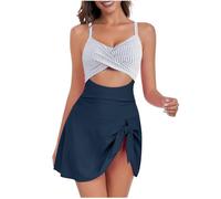 Bañador Vientre Plano Traje De Baño De Una Pieza Nuevo Modelo Estilo Falda con Cintas Cruzadas Y Paneles Colores Contrastantes Espalda Atar Bañadores Mujer Reductores con Corte Calado