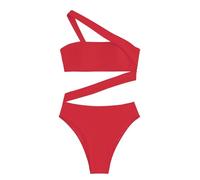 Bañador Volantes Mujer Bañadores Una Pieza Nuevo Bikini De Hombro Inclinado con Tiras Superiores De Tubo Hueco Sexy Color Sólido para Mujer Bikinis Tallas Grandes Bañador Reductor Barriga (Rd1 M)