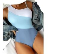 Bañadores de mujer 1 pieza de traje de baño Sexy for mujer, traje de baño con bloques de colores recortados con un hombro, traje de baño, traje de baño for nadar, ropa de playa femenina(Blue,S)