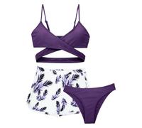 Bañadores de Niña Bikini Traje de Baño Conjunto de 3 Piezas sin Mangas Short de Baño Braguitas Niña Piscina Playa - 8-14 años B528