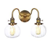 Bañadores de pared, pantalla de cristal transparente de doble cabeza Lámparas de pared de metal dorado vintage con interruptor, para aplique de dormitorio Luminaria,E