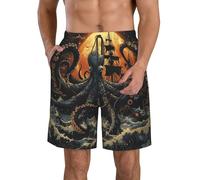 Bañadores Hombre Animal Marino Kraken Náutico Océano Barco Pirata Luna Oscura Suave Hombre Shorts De Baño Cómodo Trajes De Baño para Verano Correr Navegar S