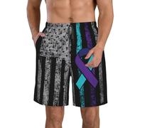 Bañadores Hombre Bandera De Estados Unidos para La Concientización sobre La Prevención del Suicidio con Bolsillos Hombre Shorts Cómodo Pantalones Cortos para Vacaciones Navegar Piscina 3XL