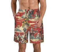 Bañadores Hombre Caballos Vaqueros del Oeste Vintage Rojos Suave Traje De Baño Hombre Transpirable Cortos De Baño para Verano Deporte Piscina XXL