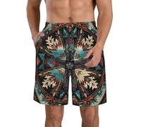 Bañadores Hombre Tribal Nativo Americano Redondo Geométrico del Suroeste Moda Corto Shorts De Baño con Bolsillos Pantalones Cortos para Verano Natación Correr XXL