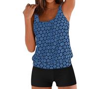 Bañadores Mujer 2 Piezas Tankini Cuello Redondo Conjunto de Bikini Top y Bottom Bañador Mujer Reductor Barriga Tallas Grandes
