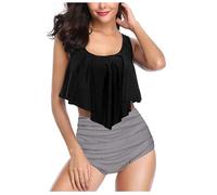 Bañadores Mujer Despedida Soltera Bañador Vientre Plano Cuello Halter Swimsuit Women Sexy Conjunto Bikini Verano 2#Negro L