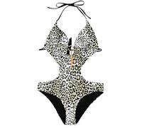 Bañadores Mujer Halter Escote V Espalda Descubierta Leopard Trajes de Baño de Una Pieza Bikinis Tallas Grandes Trikini Bañador Moldeador Vientre Plano Push Up Piscina Surf Banadores de Señora M