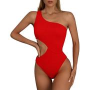 Bañadores Mujer Natacion Trajes de Baño Mujer 2024 Sexy Reductor Barriga Swimsuit Un Hombro Color Sólido Bañador Brasileño Deportivo Bañadores con Relleno Playa Arena Tankinis Swimwear (Rojo,M)
