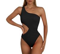 Bañadores Mujer Natacion Trajes de Baño Mujer Verano Sexy Reductor Barriga Swimsuit Un Hombro Color Sólido Bañador Menstrual Brasileño Bañadores Moldeador Surf Arena Tankinis Beachwear (Negro,M)