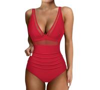 Bañadores Mujer Natacion Trajes de Baño Mujer Verano Sexy Reductores Barriga Swimsuit Color Sólido Bañadores Deportivo Brasileño Bañador con Relleno Arena Playa Bikinis Beachwear (Rojo,L)