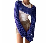 BañAdores Mujer Reductores Blusa De Punto De Manga Larga con Cuello Redondo Color Liso Estilo Europeo Y Recortado