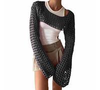 BañAdores Mujer Reductores Blusa De Punto De Manga Larga con Cuello Redondo Color Liso Estilo Europeo Y Recortado