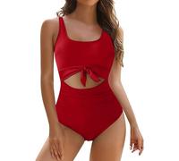 Bañadores Mujer Sexy Bikini Bandeau Mujer Traje de Baño para Adelgazante con Recortes Y Bañador Negro Bañador Palabra de Honor (Red XL)
