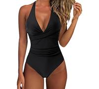 Bañadores Mujer Sexy, Reductores Barriga Espalda Expuesta Vientre Plano Ropa de Baño, Traje de Baño de Una Pieza Mujer Fruncido, Bañador Natacion Halter Cuello en V Push Up Traje de baño Acolchado
